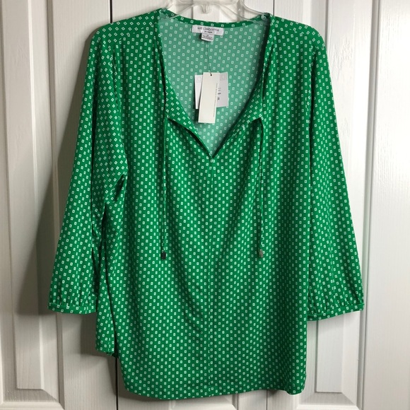 Liz Claiborne Tops - Liz Claiborne sz 1X green white tunic 3/4 sleeves